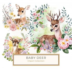 Watercolor Floral Deer Clipart for DIY, Cards & Scrapbooking, watercolor deer, floral clipart, woodland animals, DIY crafting, scrapbooking clipart,1653084644