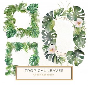 Tropical Monstera Greenery Wreath Watercolor Clipart with Transparent Background, watercolor wreath, monstera leaves, tropical greenery, botanical clipart, wedding invitations,1667894863