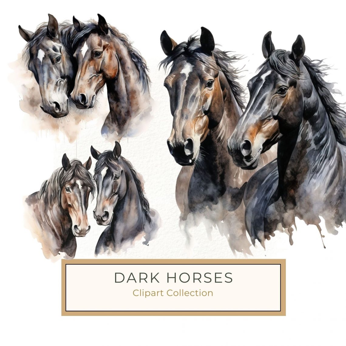 Elegant Watercolor Horse Pair Illustration - Rustic Farmhouse Decor and Crafting, watercolor horses, rustic animal art, farmhouse decor, horse illustration, equestrian clipart,1646109654