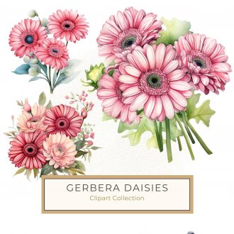 Pink Gerbera Daisy Watercolor Clipart - Vibrant Floral Digital Art for Crafting & Design, pink flowers, watercolor clipart, gerbera daisies, floral art, crafting supplies,1542816952