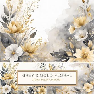 Elegant Watercolor Floral Arrangement in Neutral Yellow and Gray Tones - Perfect for DIY Projects, watercolor floral, yellow gray flowers, neutral decor clipart, card making assets, floral scrapbook paper,1755139896