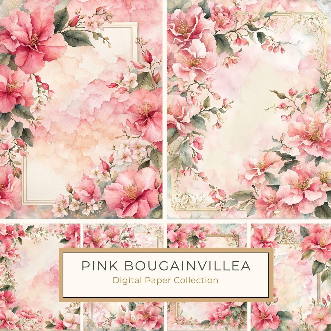 Watercolor Pink Floral Frame Digital Paper for Scrapbooking & Crafts, watercolor floral, pink flowers, digital paper, crafting supplies, wedding stationery,1766022116