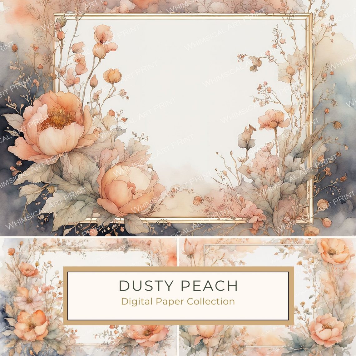 Elegant Watercolor Blush Florals with Golden Frame for DIY Projects, watercolor florals, blush flowers, golden frame, wedding decor, digital art,1769334203