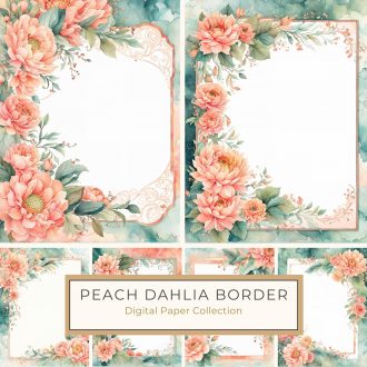 Elegant Watercolor Floral Frame - Peach Blooms & Teal Accents Digital Paper, watercolor floral frame, peach teal digital paper, hand-painted flowers, crafting printables, invitations clipart,1779585090