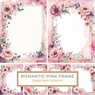 Elegant Watercolor Floral Frame with Soft Pink and Purple Blooms, watercolor flowers, floral frame, pink and purple blooms, DIY crafts, digital stationery,1780053318