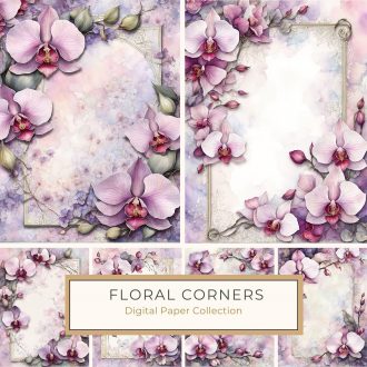 Elegant Watercolor Orchid Frame - Delicate Digital Paper for Creative Projects, watercolor orchid, floral frame, digital paper, wedding stationery, crafting supplies,1780207655