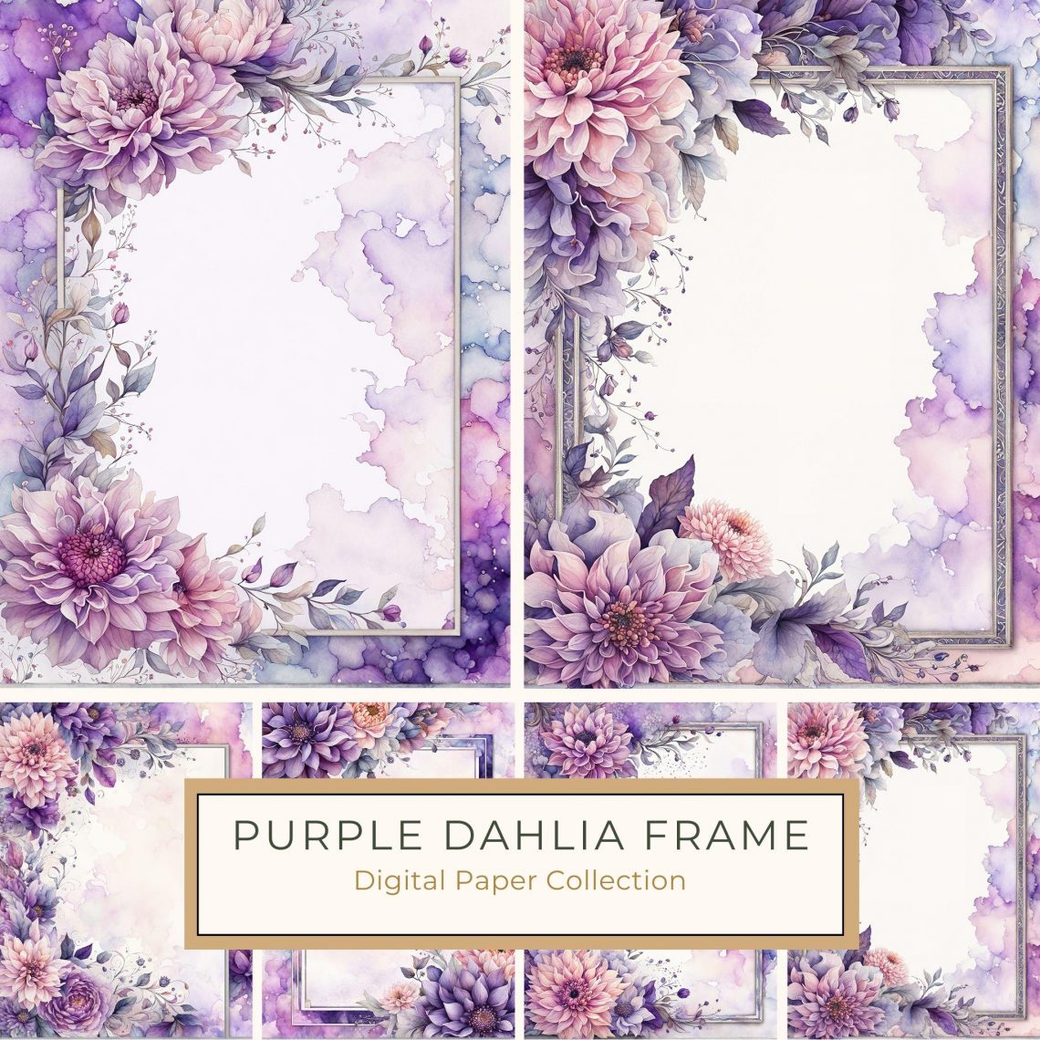 Elegant Purple Watercolor Floral Frame Digital Paper for Scrapbooking & Invitations, watercolor floral frame, digital paper, scrapbooking supplies, wedding invitations, purple flowers,1800591914