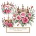 Elegant Watercolor Floral Crown Clipart – Pink Roses & Gold Tiara, watercolor floral crown, pink rose clipart, gold tiara PNG, wedding clipart, vintage floral design,1860195501